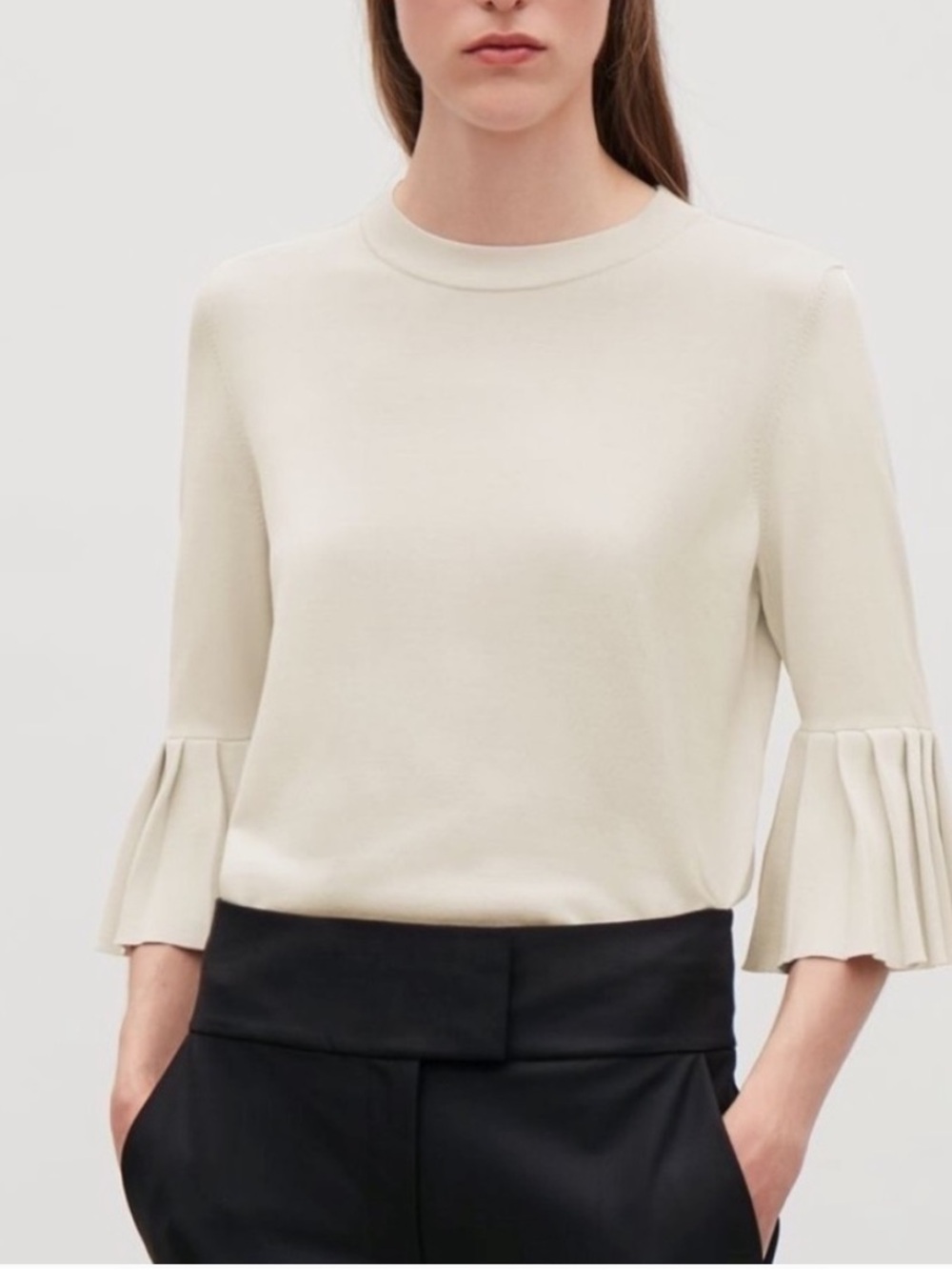 Ivanka Trump Cream Pleated Bell-Sleeve Knit Top